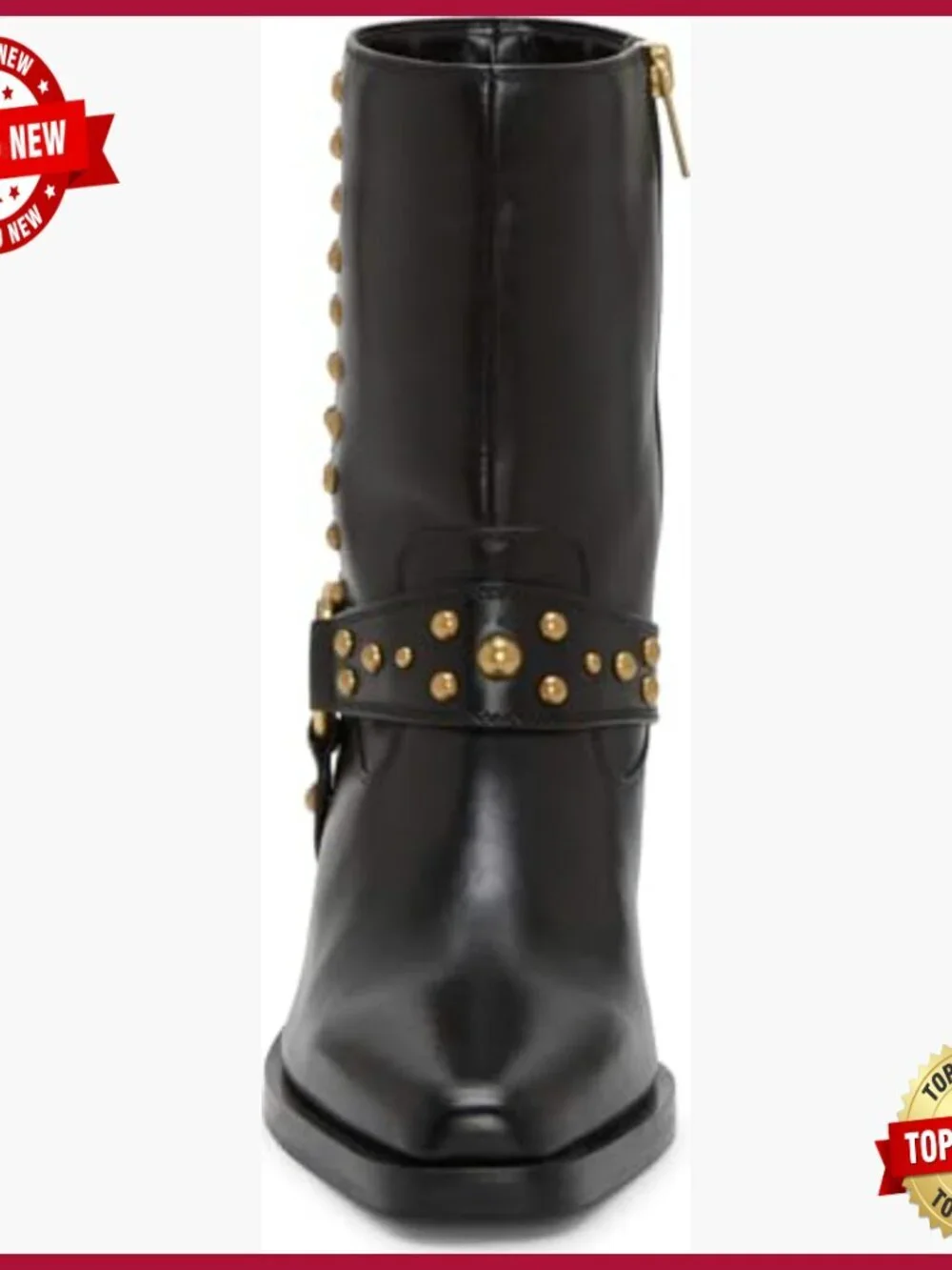 Mid-Calf Boot with Edgy Stud Detailing - Block Heel Pull-On